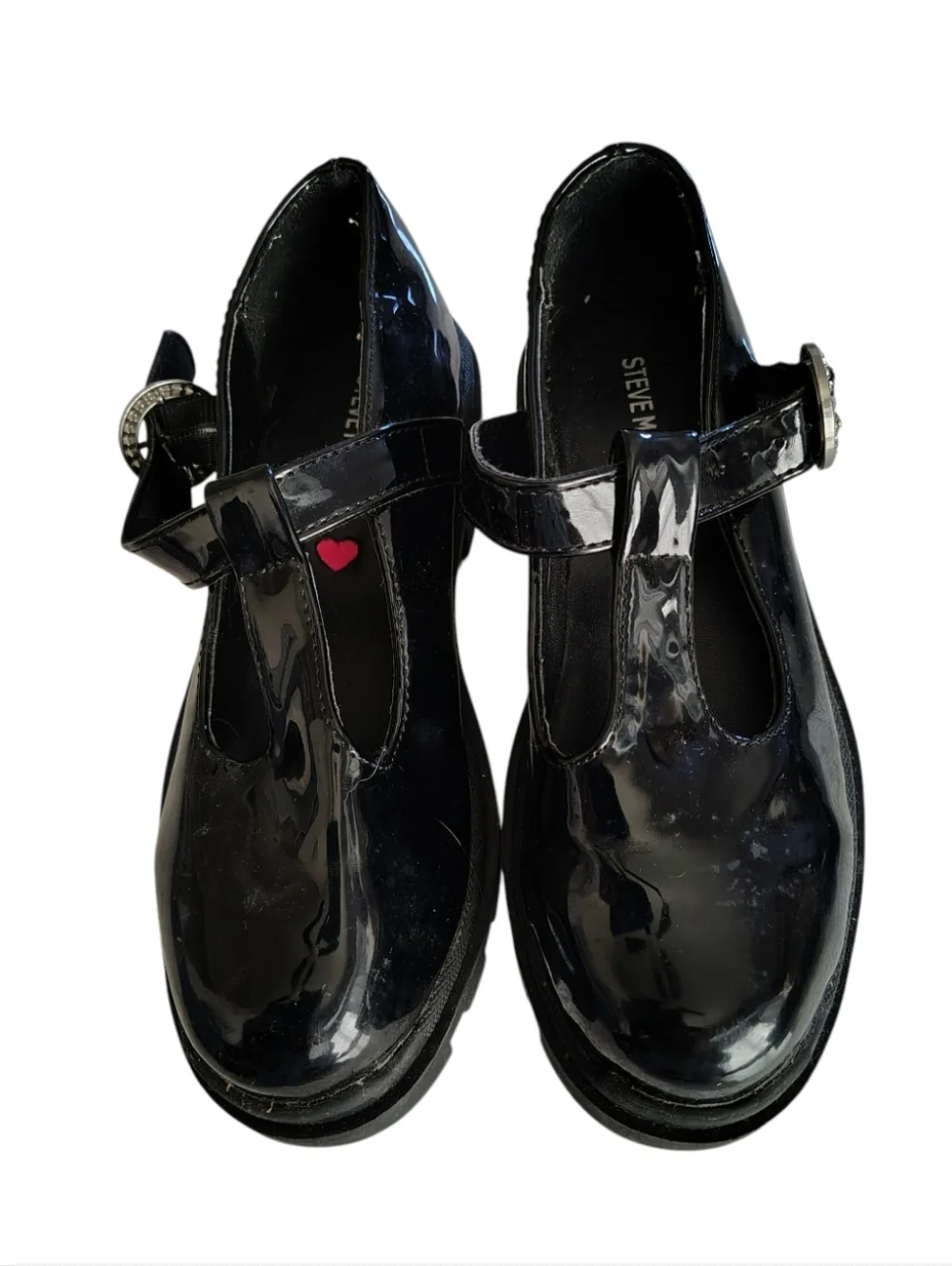 Steve Madden Mary Jane Black Patent Leather Shoes With Rhinestones Size 1 Girls